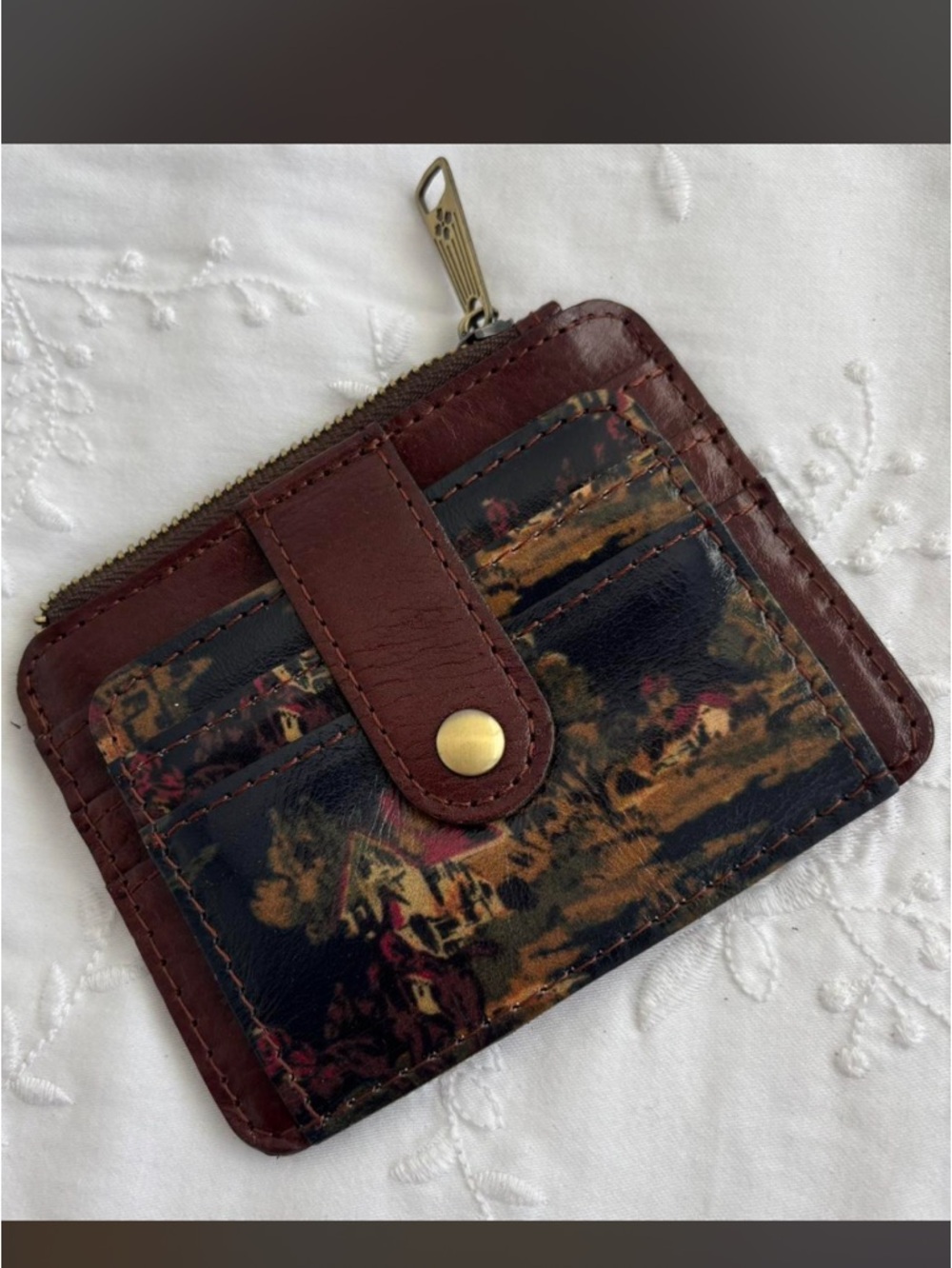 Patricia Nash Brown & Multicolor Leather Zip Card Wallet
